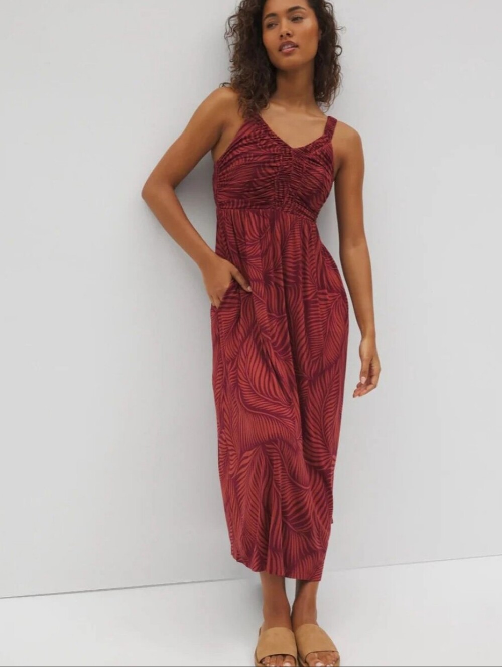 Soma Rust Leaf-Print Midi Bra Dress XL